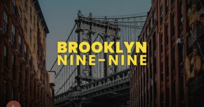 The Brooklyn bridge with the Brooklyn Nine-Nine in text